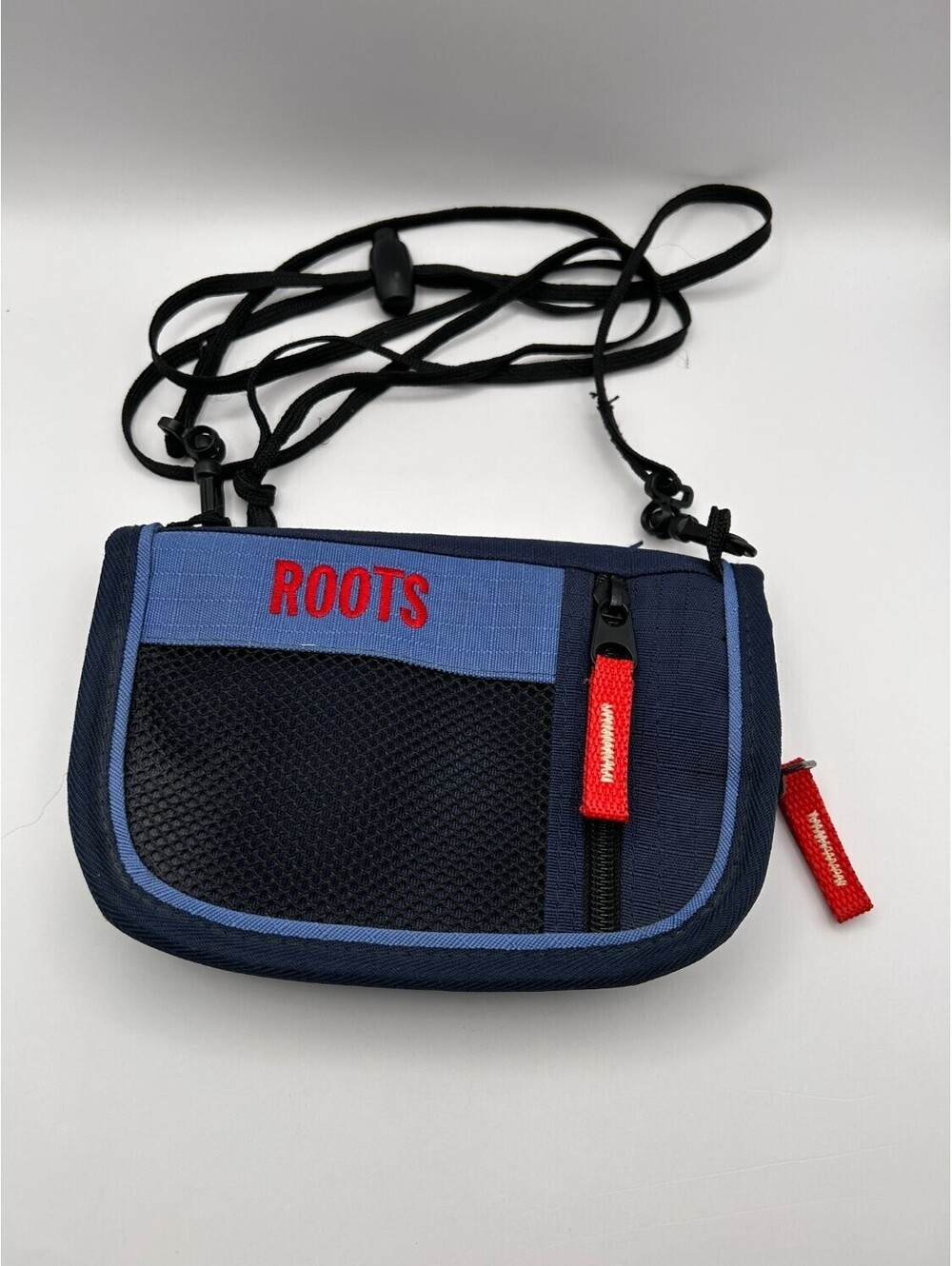 Roots Travel Neck Wallet Passport Pouch Crossbody Bag Blue